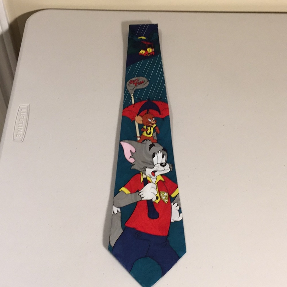 Tom & Jerry Men's Cartoon Tie Golf Theme Green Blue Vintage 1994